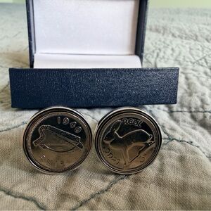 Irish Coin Three Pence Vintage Cufflinks Featuring Rabbit And Harp Dated 1940